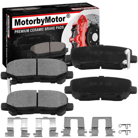 Motorbymotor MotorbyMotor Rear Ceramic Brake Pads w/Hardware Kit D1281(4Pack) BPD1281